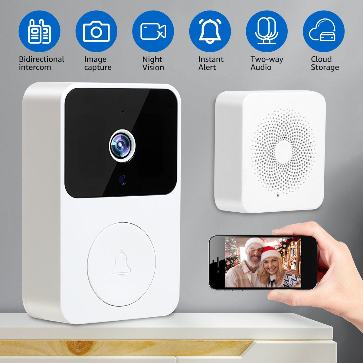 HD Wi-Fi Camera Doorbell – Wireless Smart Home Video Doorbell, Rechargeable