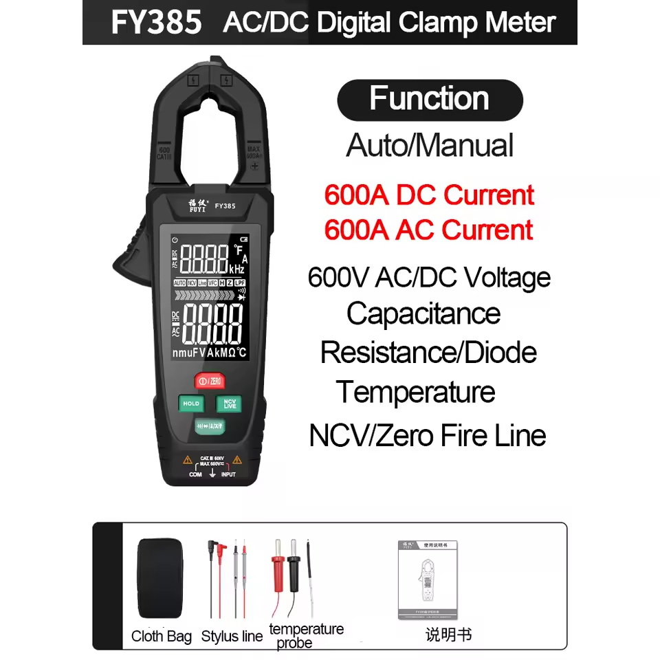 FY385 600A True RMS Digital Clamp Meter with Multimeter