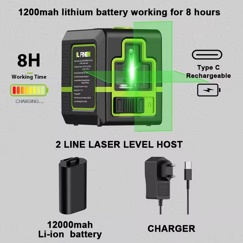 2-Line 360° Self-Leveling Laser Level — Horizontal & Vertical