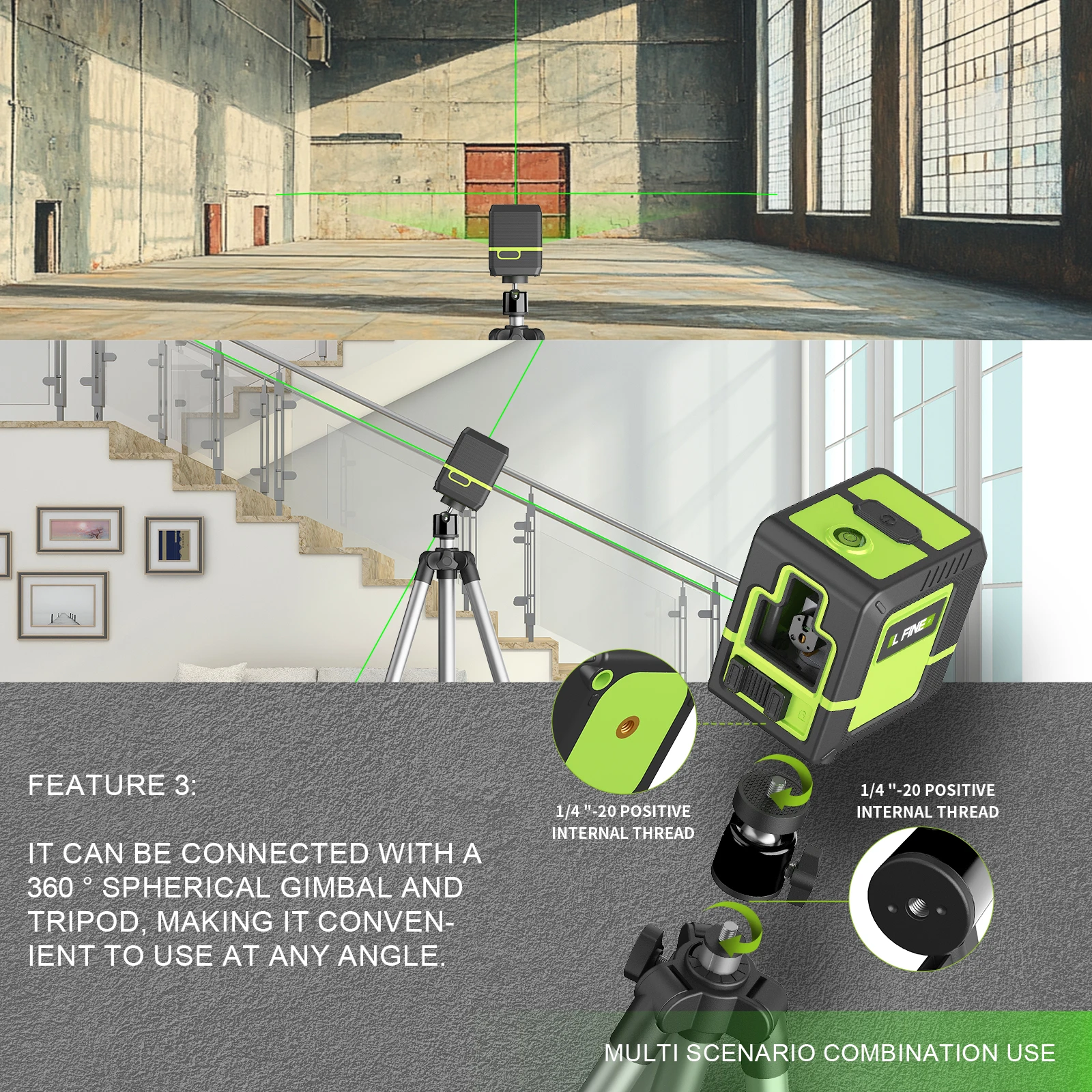 2-Line 360° Self-Leveling Laser Level — Horizontal & Vertical