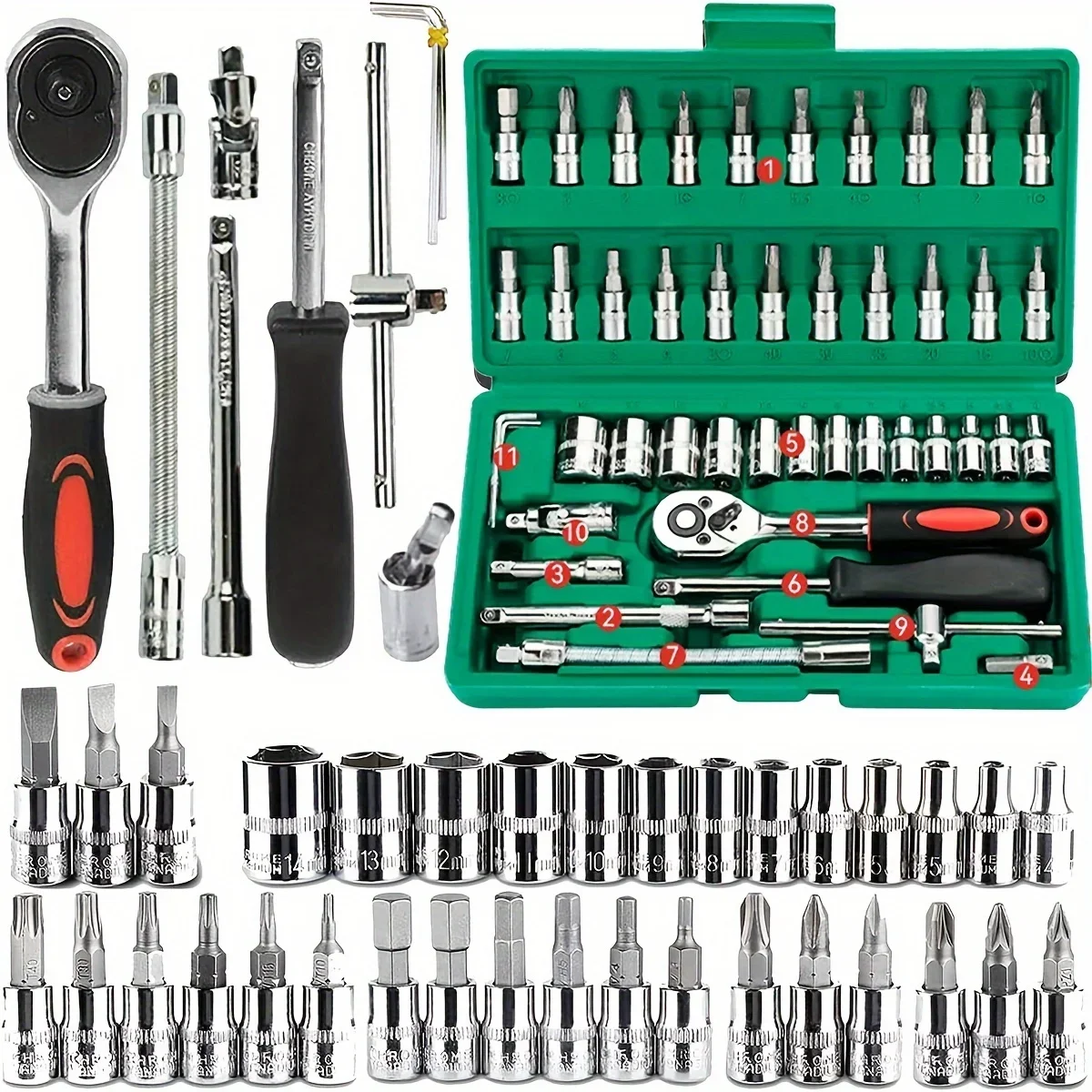46-Piece Socket Set with 1/4" Ratchet Wrench