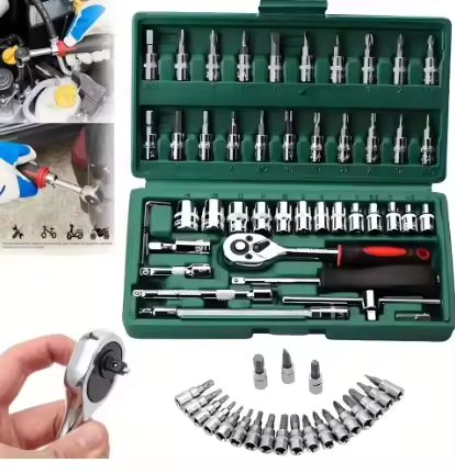 46-Piece Socket Set with 1/4" Ratchet Wrench