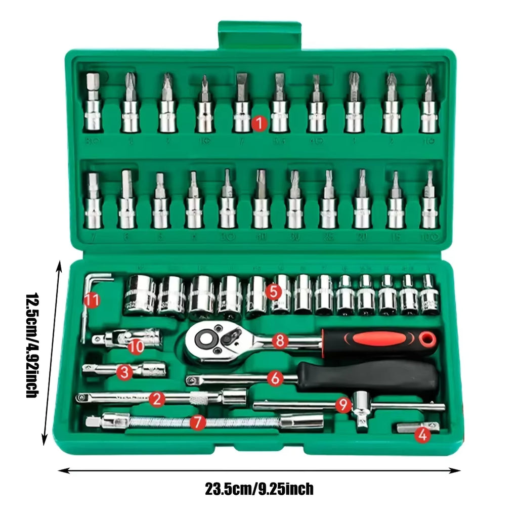 46-Piece Socket Set with 1/4" Ratchet Wrench