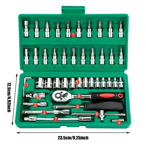 46-Piece Socket Set with 1/4" Ratchet Wrench