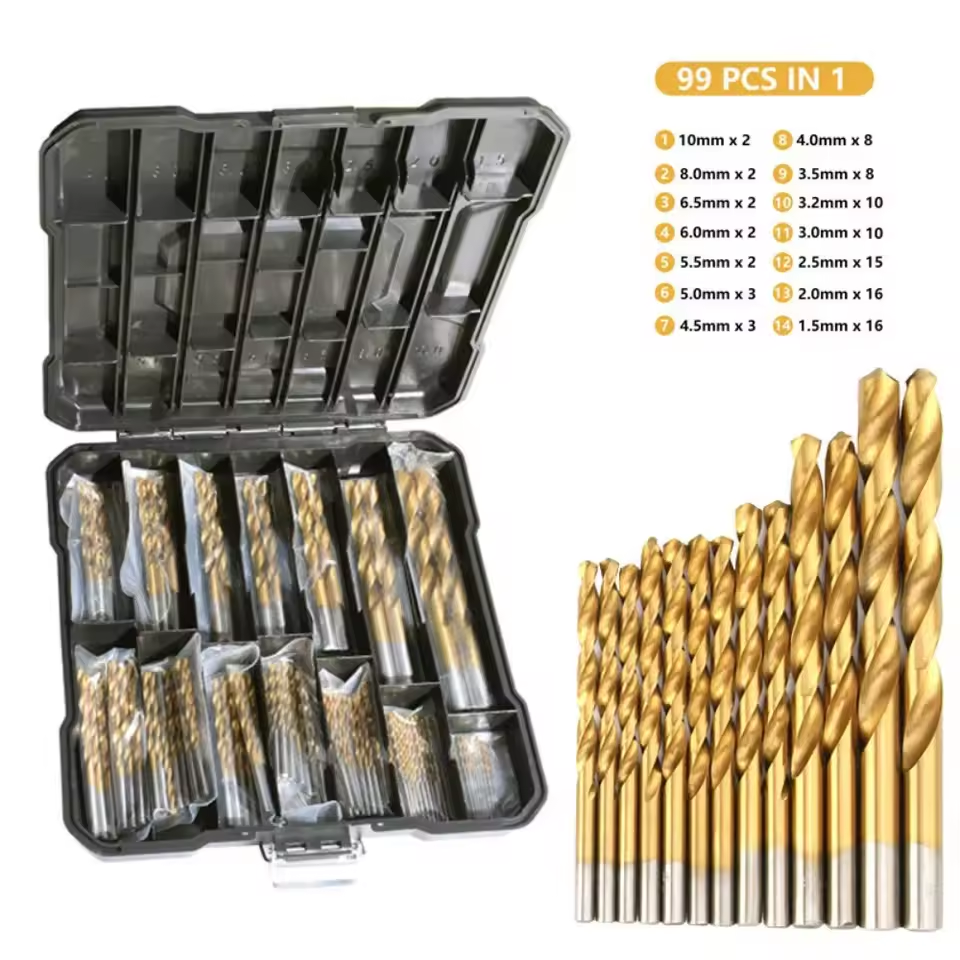 99-Piece Titanium-Coated High-Speed Steel Drill Bit Set