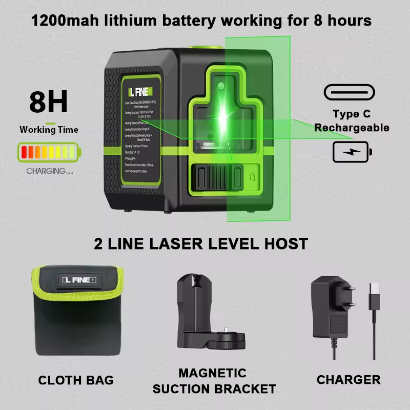 2-Line 360° Self-Leveling Laser Level — Horizontal & Vertical
