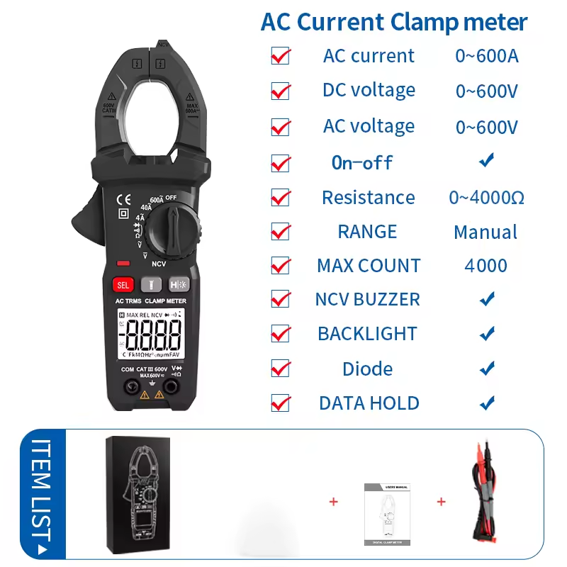 FY385 600A True RMS Digital Clamp Meter with Multimeter
